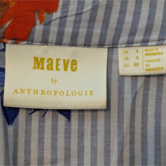 Maeve Anthropologie Lilorne Floral Stripes Tie Button Down 100% Rayon Blouse US0 - Picture 6 of 9
